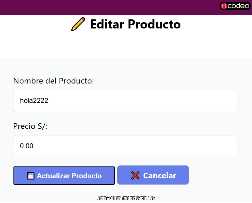 Vista "Editar Producto" en MVC