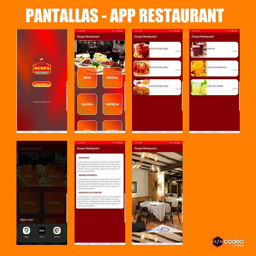 App pantallas Restaurantes