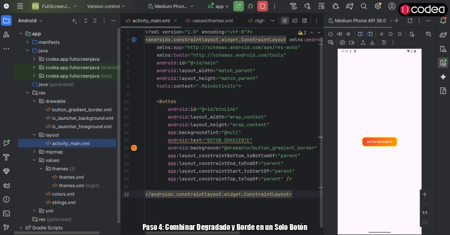 Paso 4: Combinar Degradado y Borde en un Solo Botón
