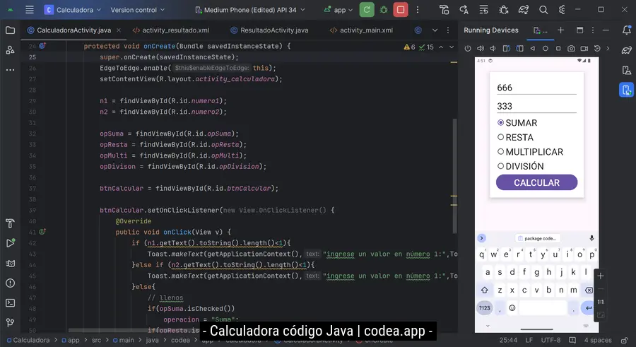 Código Java de una Calculadora en Android 