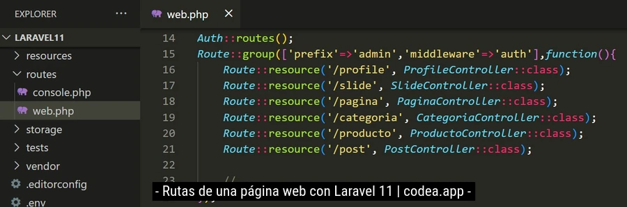 Rutas de una página web con Laravel 11